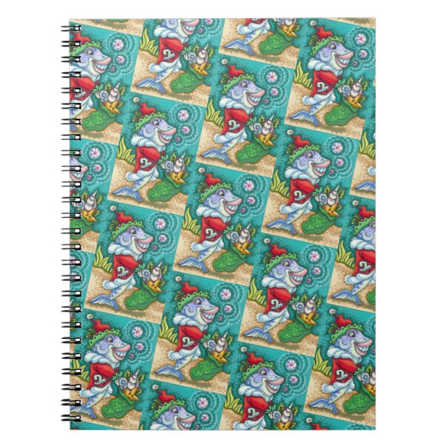 SANTA CLAUS FISH TALES, STARFISH, BAG OF SEASHELLS NOTEBOOK (Front)