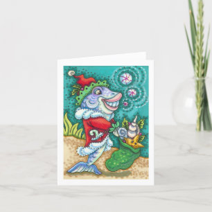 SANTA CLAUS FISH TALES, STARFISH, SEASHELLS Blank Card