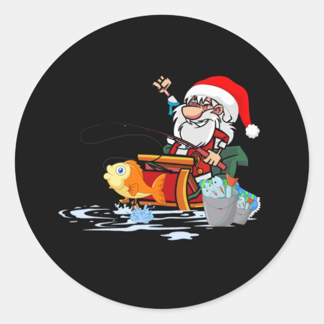 Santa Claus fishing during Christmas Classic Round Sticker (Front)