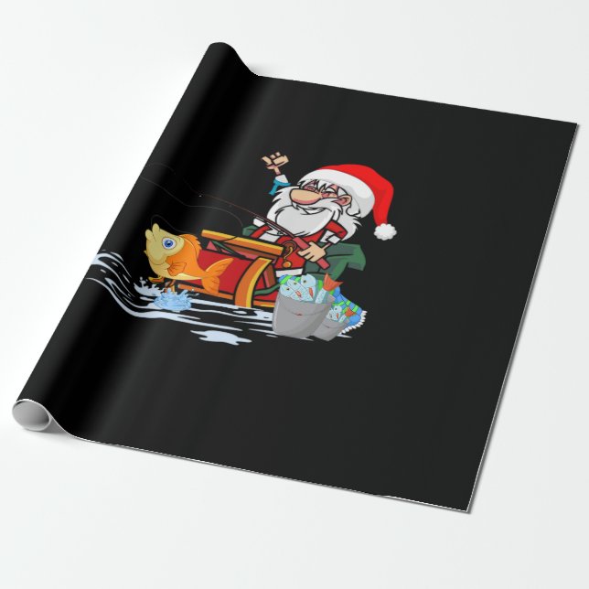 Santa Claus fishing during Christmas Wrapping Paper (Unrolled)