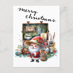 Santa Claus Fishing on Christmas Day Holiday Postcard