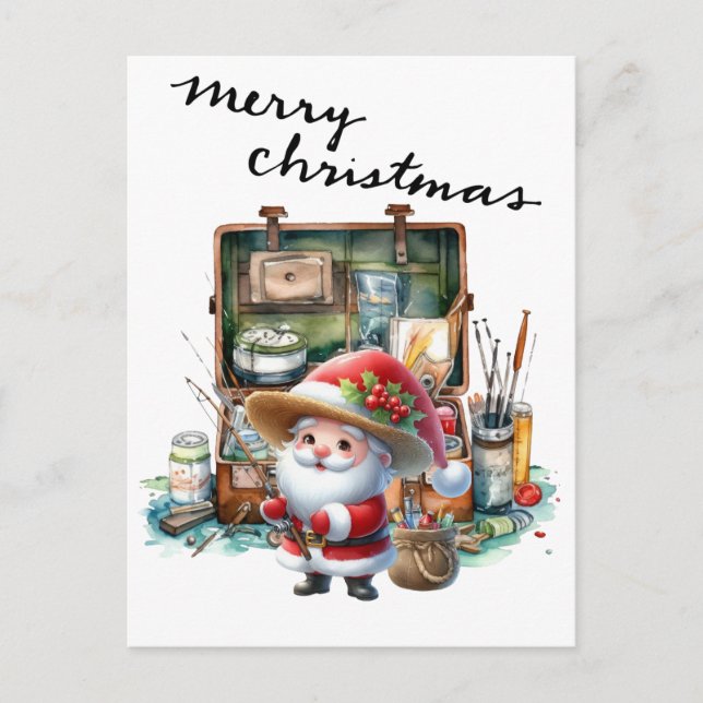 Santa Claus Fishing on Christmas Day  Holiday Postcard (Front)