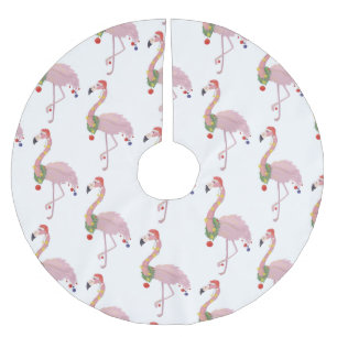 santa claus flamingo brushed polyester tree skirt