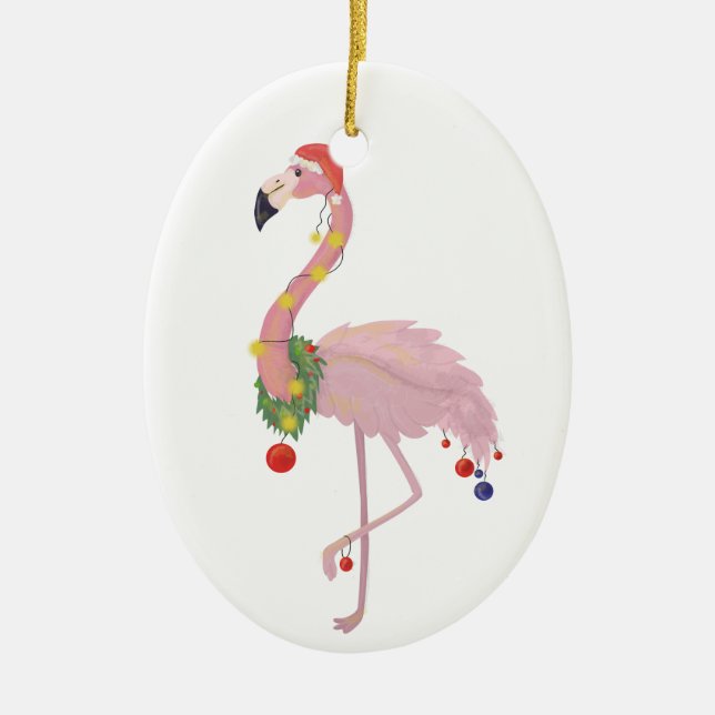 santa claus flamingo ceramic tree decoration (Front)
