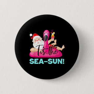 Santa Claus Flamingo Float Tis The Sea-sun Christm 6 Cm Round Badge