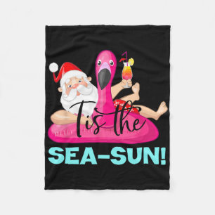 Santa Claus Flamingo Float Tis The Sea-sun Christm Fleece Blanket