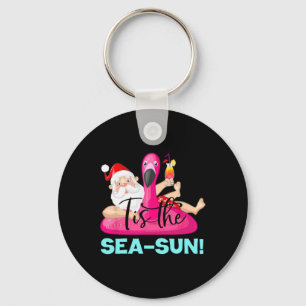 Santa Claus Flamingo Float Tis The Sea-sun Christm Key Ring