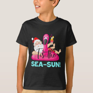 Santa Claus Flamingo Float Tis The Sea-sun Christm T-Shirt