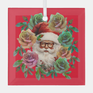 SANTA CLAUS FLORAL CHRISTMAS GIFT GLASS TREE DECORATION