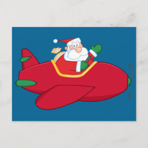 Santa-Claus-Flying-A-Plane-And-Waving Holiday Postcard