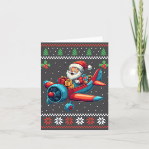 Santa Claus Flying Aeroplane Ugly Christmas Sweate Card