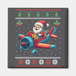 Santa Claus Flying Aeroplane Ugly Christmas Sweate Magnet