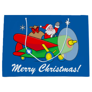Santa Claus Flying an Aeroplane filled with Gifts Large Gift Bag