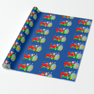 Santa Claus Flying an Aeroplane filled with Gifts  Wrapping Paper