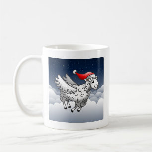 Santa Claus Flying Christmas Sheep Coffee Mug