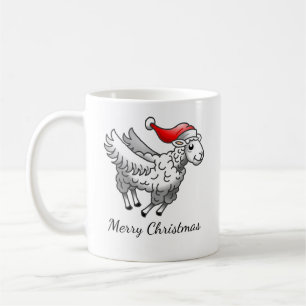 Santa Claus Flying Christmas Sheep Coffee Mug