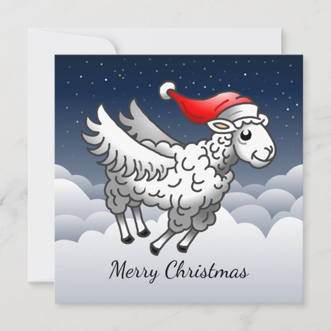 Santa Claus Flying Christmas Sheep Holiday Card (Front)