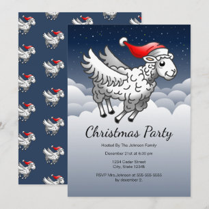 Santa Claus Flying Christmas Sheep Invitation