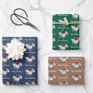 Santa Claus Flying Christmas Sheep Wrapping Paper Sheet