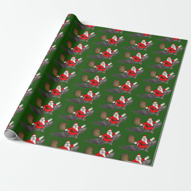 Santa Claus Flying On A Bat Wrapping Paper (Unrolled)