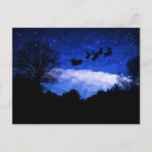 Santa Claus Flying Through a Christmas Twilight Postcard