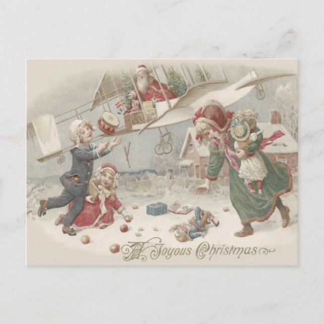 Santa Claus Flying Toys Christmas Tree Children Holiday Postcard (Front)