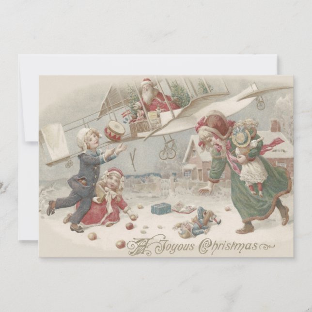 Santa Claus Flying Toys Christmas Tree Children Invitation (Front)