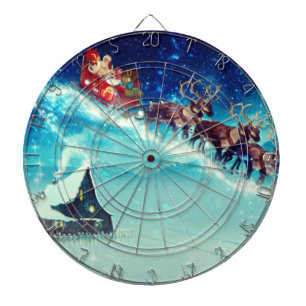 Santa Claus Flying with Reindeer Dartboard