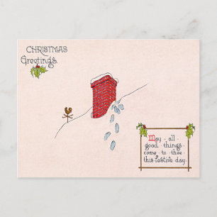 Santa Claus Footprints Chimney Snow Weathervane Holiday Postcard