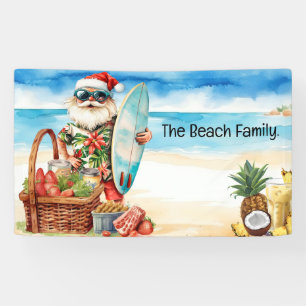 Santa Claus for Christmas in July at beach  Banner