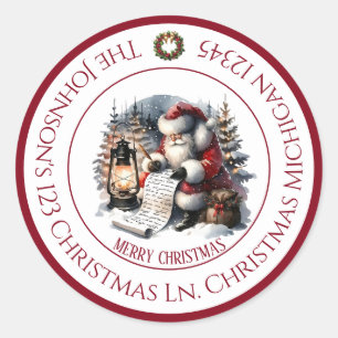 Santa Claus Forest Scene Classic Round Sticker