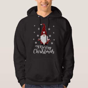 Santa Claus Garden Gnome Buffalo Plaid Merry Chris Hoodie