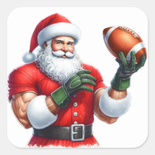 Santa Claus Gets Ready to Play Football in Style Square Sticker