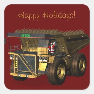 Santa Claus Giant  Dump Truck Driver Square Sticker
