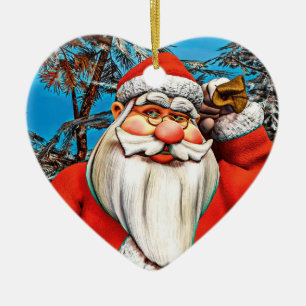 Santa Claus Gift Sack Snowy Forest Art Ceramic Tree Decoration