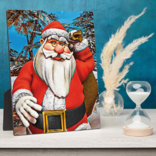 Santa Claus Gift Sack Snowy Forest Art Plaque