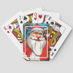 Santa Claus Gift Sack Snowy Forest Art Playing Cards