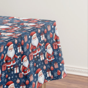 Santa Claus, Gifts, Snowflakes and Ornaments Tablecloth