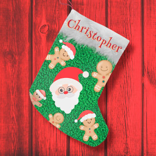 Santa Claus gingerbread man custom name cute Small Christmas Stocking