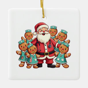 Santa Claus Gingerbread Nursing Squad Ceramic Ornament