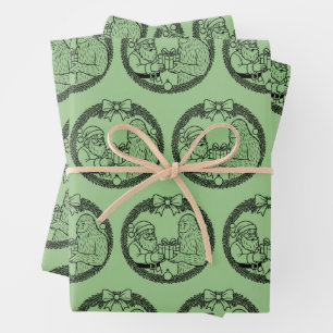 Santa Claus Giving Gift to Bigfoot Wrapping Paper Sheet