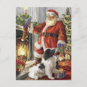 Santa Claus Giving Gift To Dog Holiday Postcard