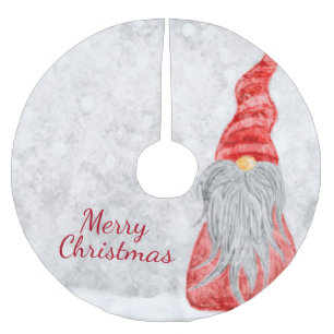 Santa Claus Gnome on Snowy Field Brushed Polyester Tree Skirt