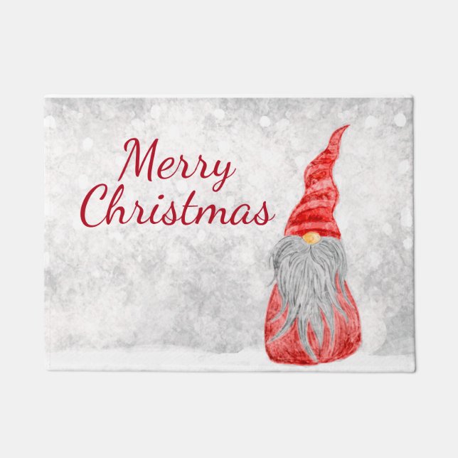 Santa Claus Gnome on Snowy Field  Doormat (Front)