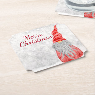 Santa Claus Gnome on Snowy Field Paper Coaster