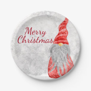 Santa Claus Gnome on Snowy Field Paper Plate