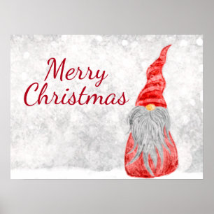 Santa Claus Gnome on Snowy Field Poster