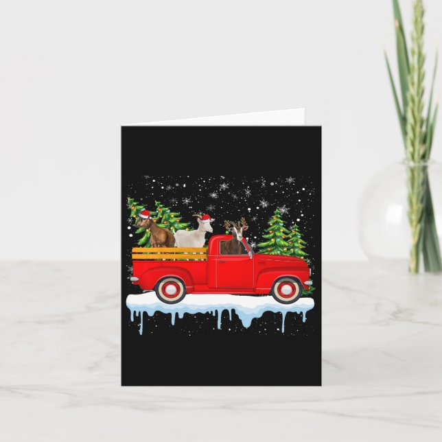 Santa Claus Goat Ride Red Truck Xmas Tree Christma Card (Front)