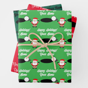 Santa Claus Golf Cartoon Christmas Wrapping Paper Sheet