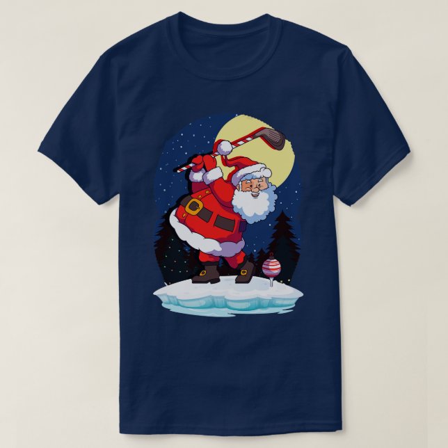 Santa Claus Golf Golfer Golfing Christmas T-Shirt (Design Front)